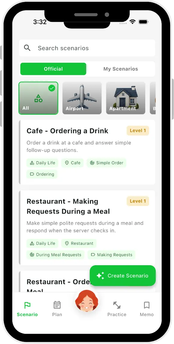 Scene Learning Screen